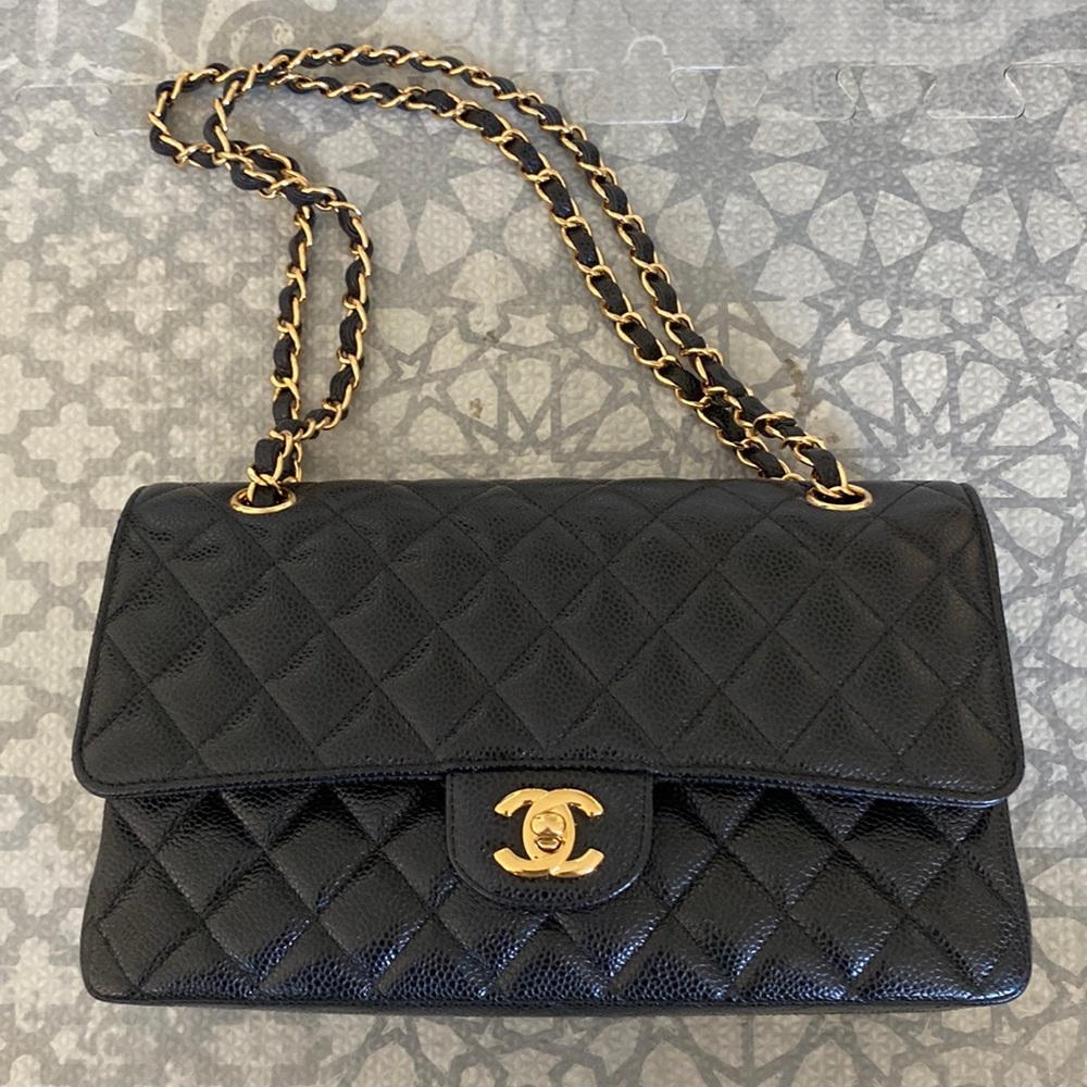 Chanel medium classic flap bag black caviar